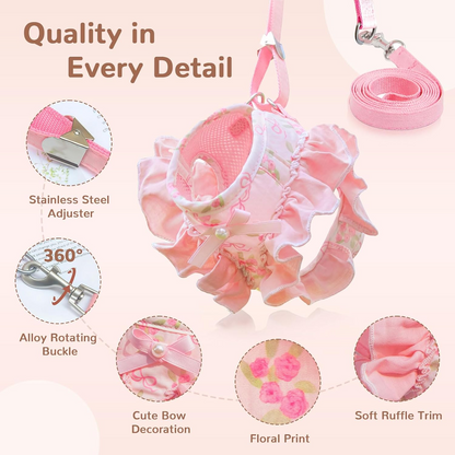 Cute Bow No-Pull Harness & Leash Set for Small Dogs & Cats